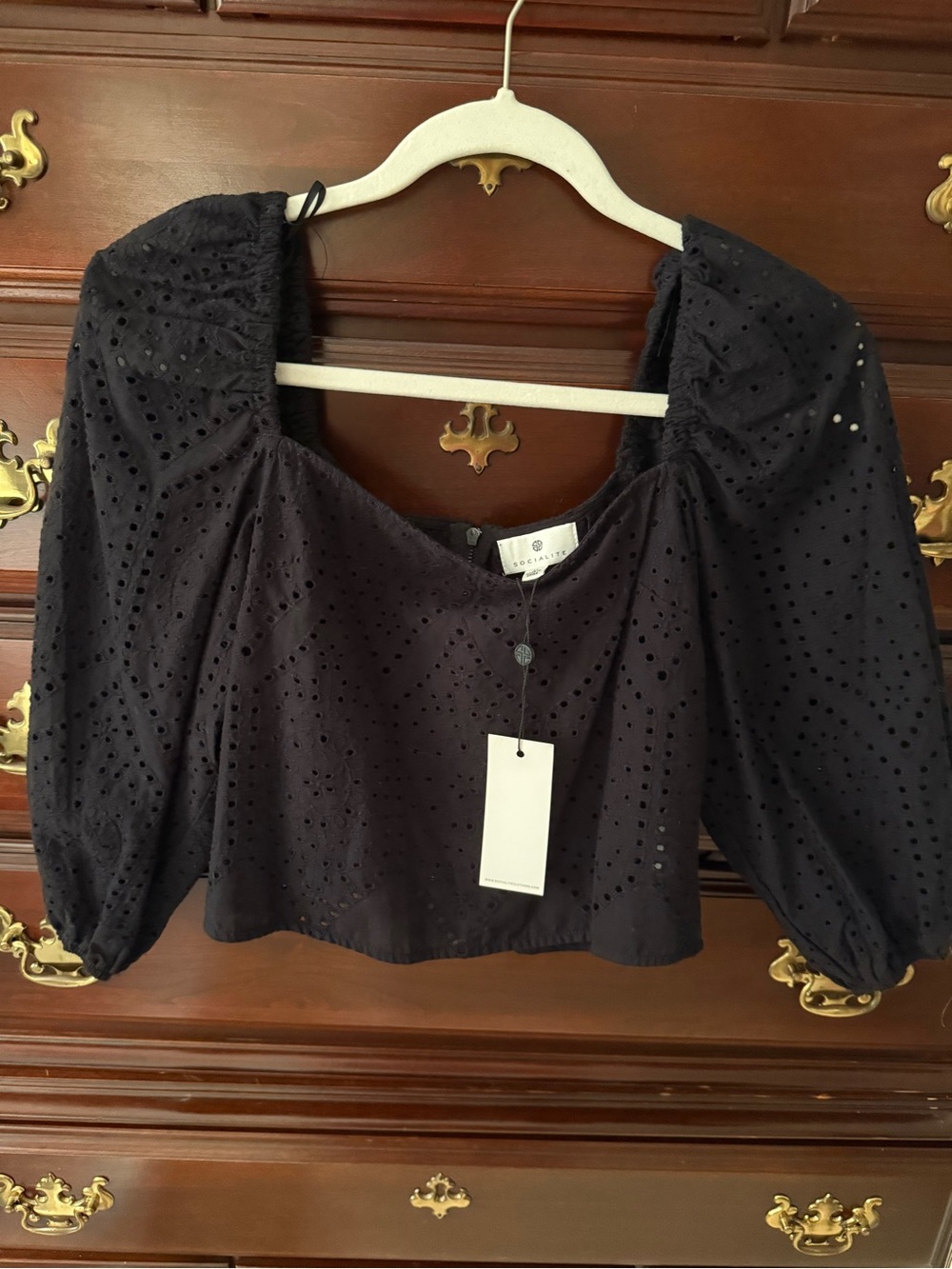 Socialite Black Eyelet Puff Sleeve Crop Top